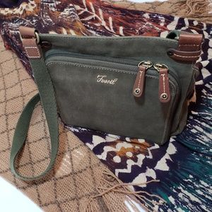 NWOT Fossil Green Corduroy Crossbody